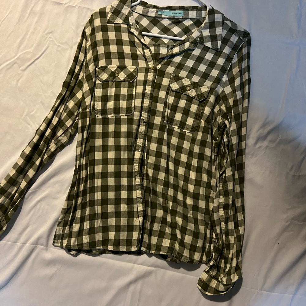 Olive green checkered flannel